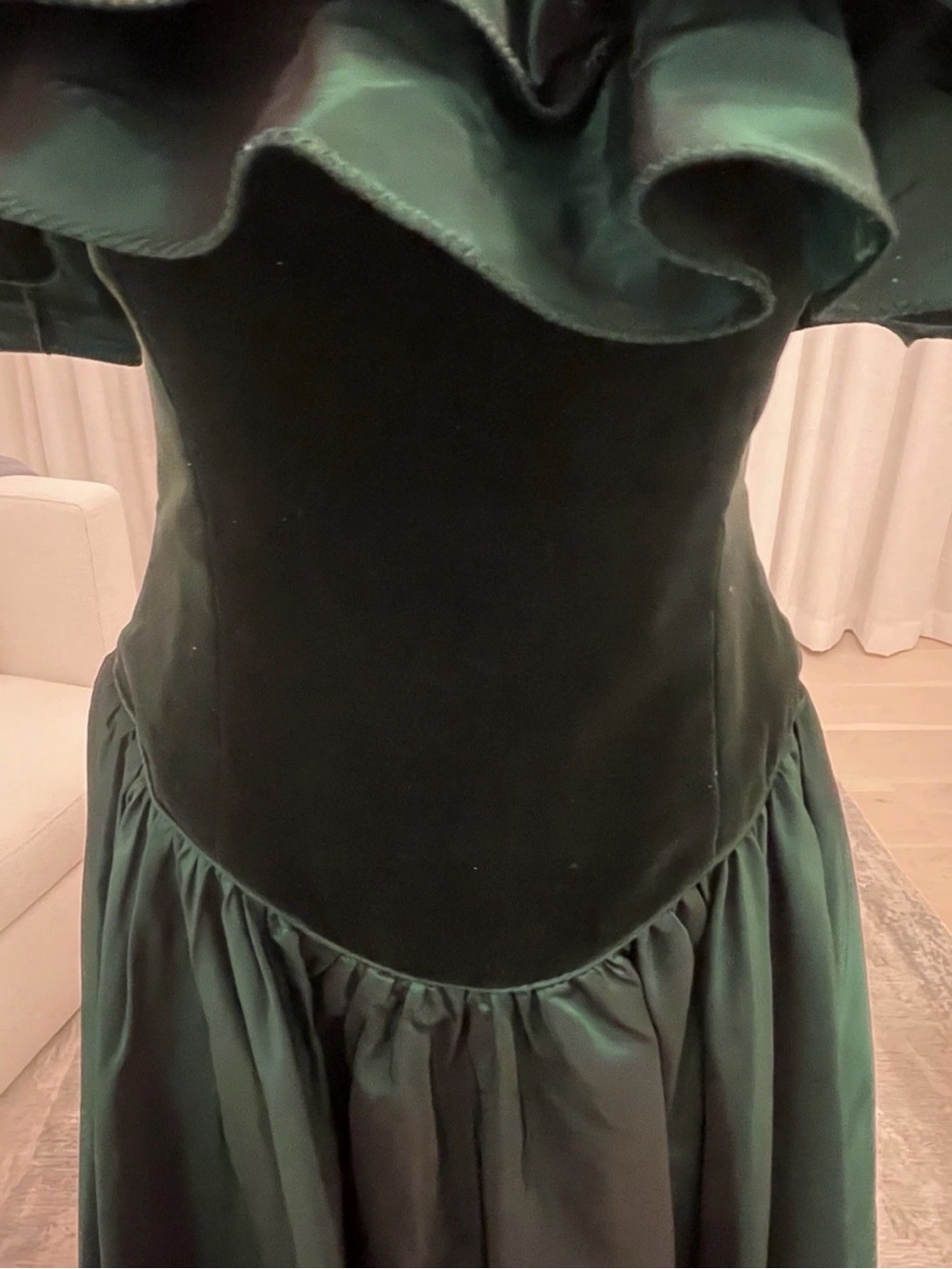 Vintage Barboglio Cristina Jan Dress Womens 80s Off Shoulder Emerald Lined USA 6 - Picture 5 of 13